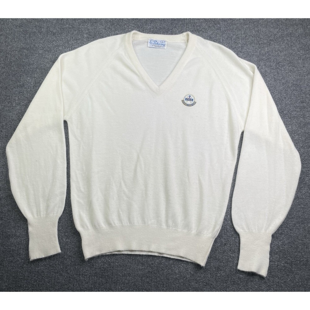 Pickering Sweater Mens L White‎ PGA National Golf Club V-Neck Vintage Orlon Knit